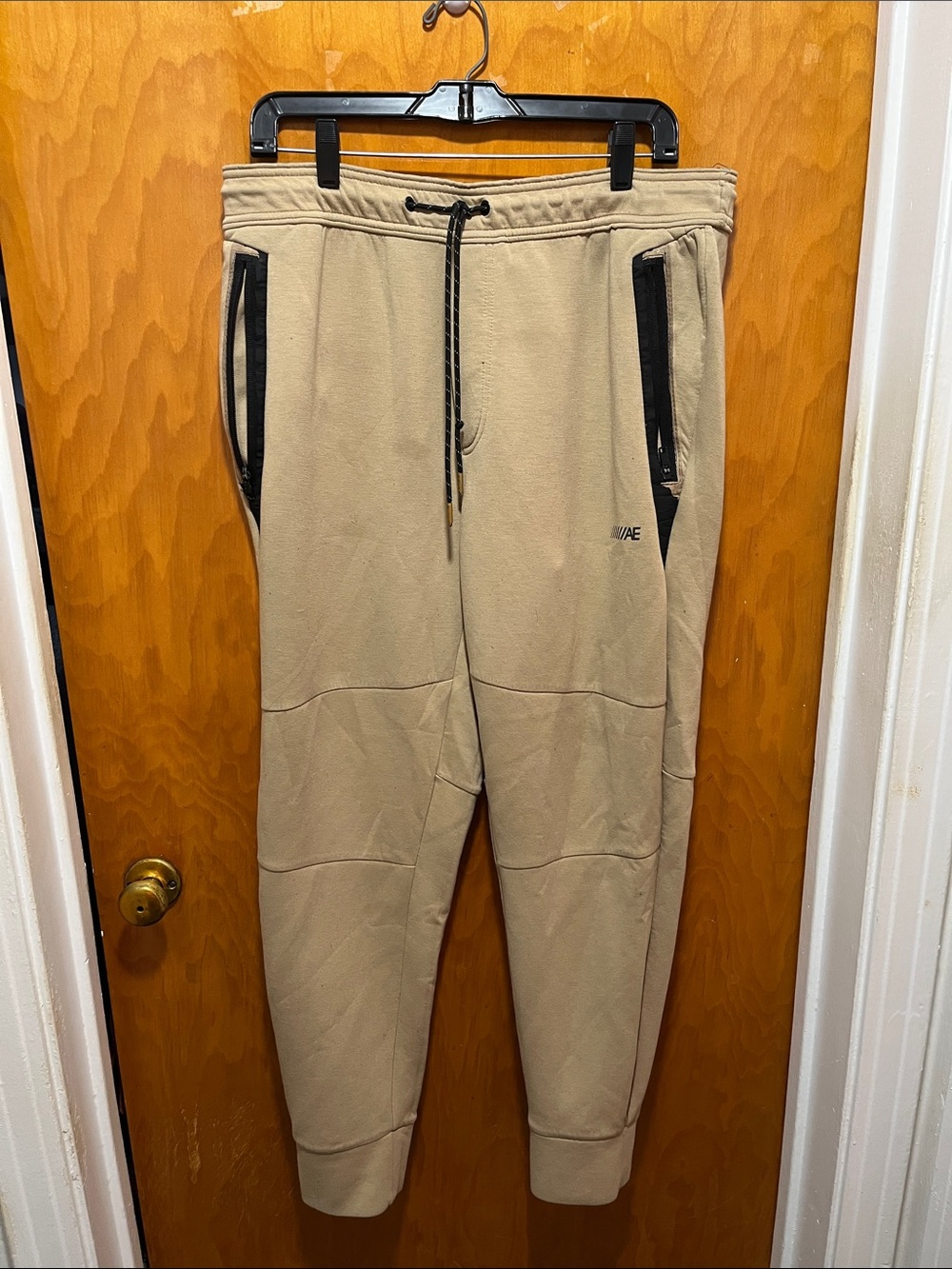 American Eagle Outfitters Beige Jogger Pants with Black Zip Accents